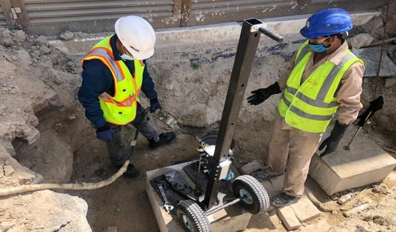 Soil stabilisation using MC-Montan Injekt LE-S at a water treatment plant in Dubai.