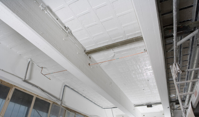 The view after ceiling reinforcement with CFRP lamellas glued to the surface