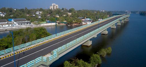 View of the coated Asraman Bridge over Lake Ashtamudi
