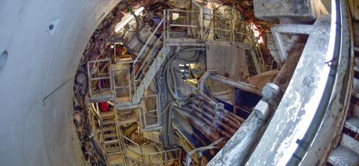 Internal view of the tunnel boring machine in the Filder Tunnel.