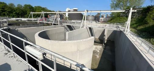 View of the basins of the sewage treatment plant Rheinhausen after the successful rehabilitation