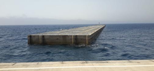 View of the huge box caisson production facility in Los Mármoles harbour.  