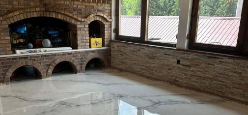 Not marble, but a unique design with industrial flooring resin