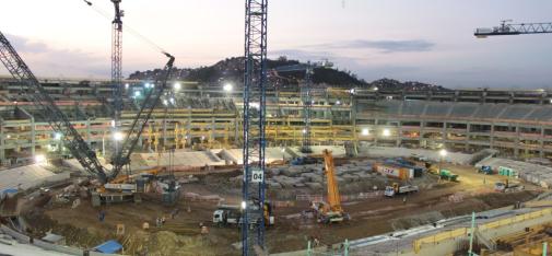 View of the legendary Maracanã football stadium during its renovation in Rio.