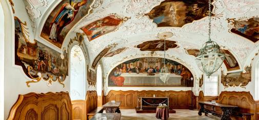 Inside, the monastery complex exudes its baroque beauty.