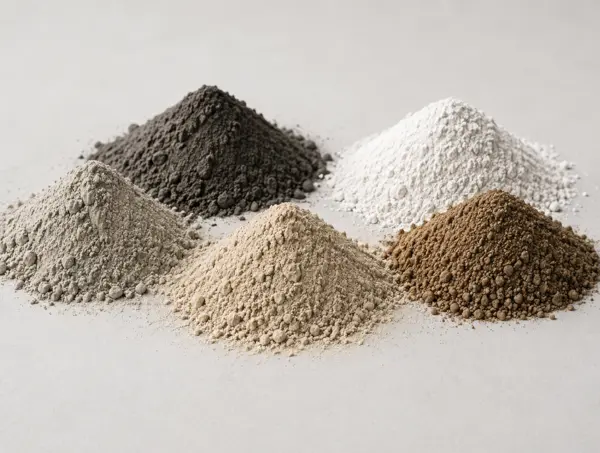 5 heaps of calcined clay