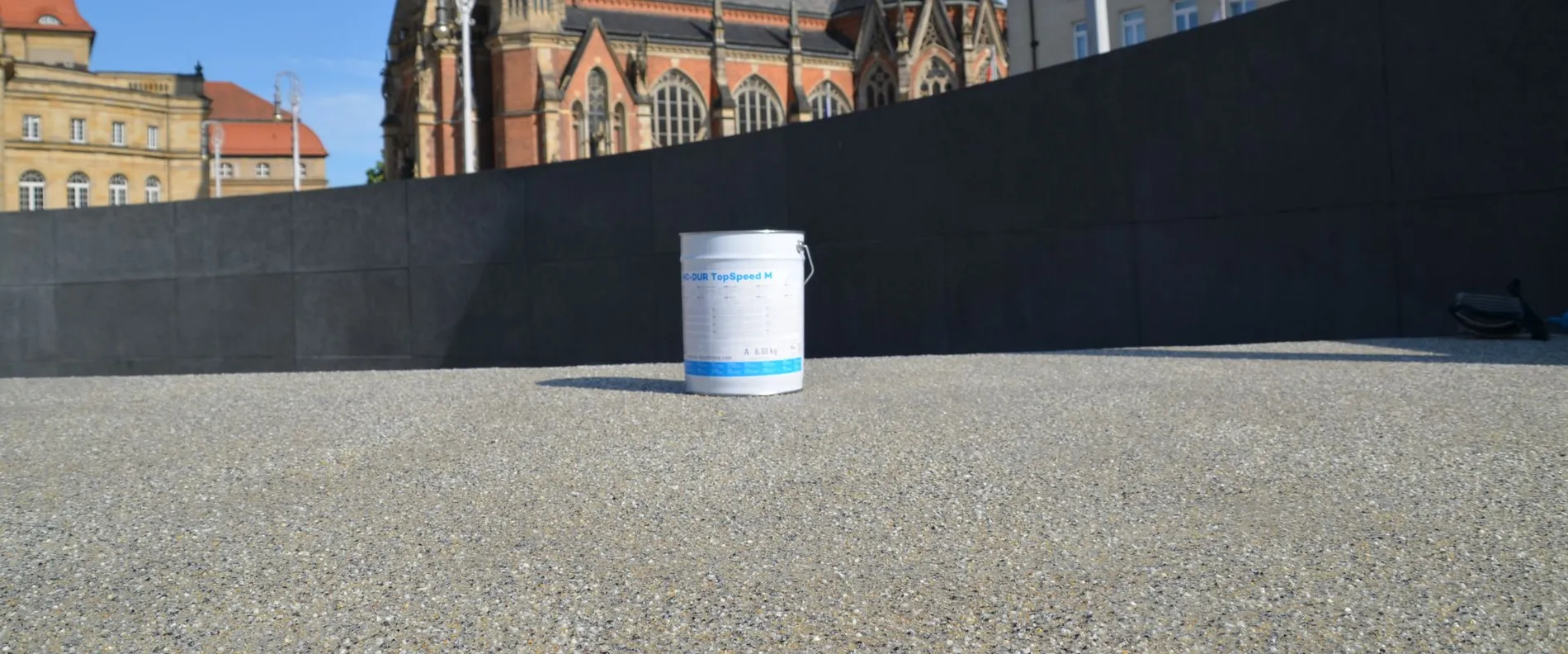 View of the theater square with the MC-DUR TopSpeed T floor coating