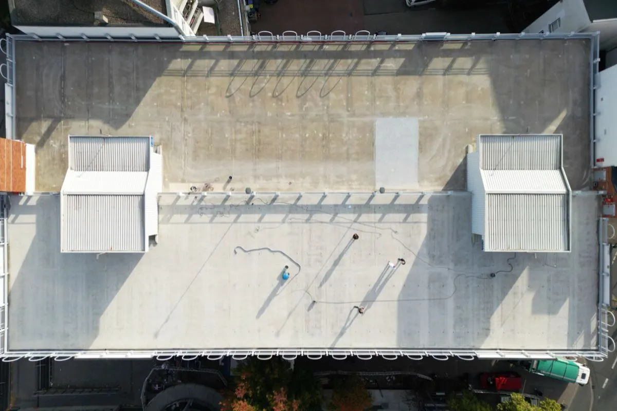Aerial view of the broadcasted parking deck 