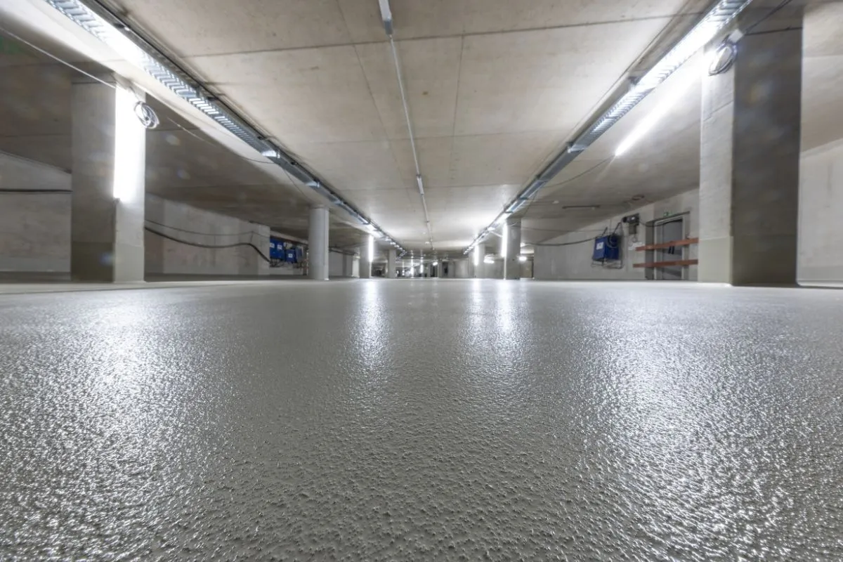 A view inside the car park, with the focus on the floor
