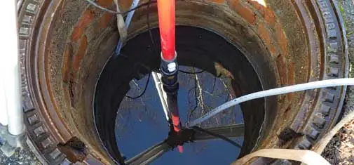 Leak test of the manhole after liner connection with water.