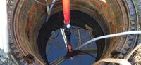 Leak test of the manhole after liner connection with water.