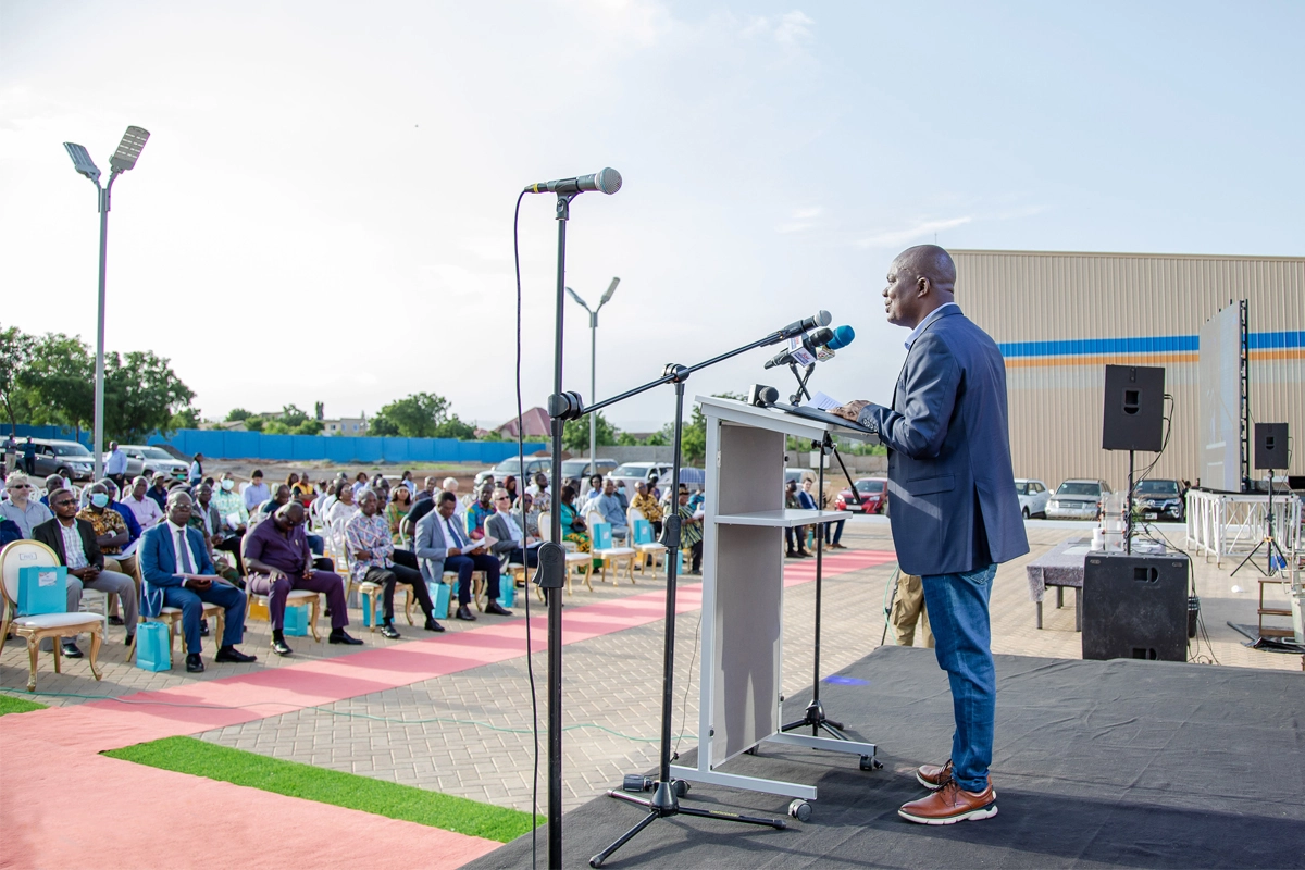 Noble Bediako, Managing Director of MC-Bauchemie Ghana, welcomes the guests. 