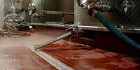 View of the boilers in the brewery with the fresh industrial floor