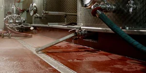 View of the boilers in the brewery with the fresh industrial floor