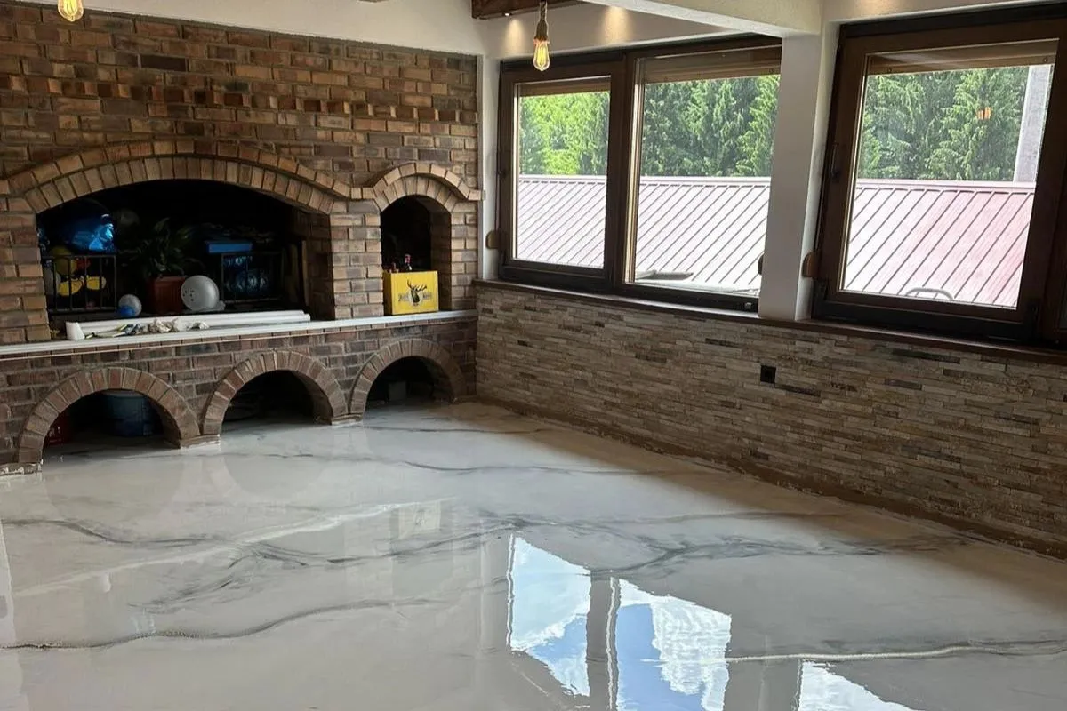 Not marble, but a unique design with industrial flooring resin