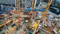View of the construction site of the FOUR Quarter in Frankfurt am Main, which was built using the top-down construction method.