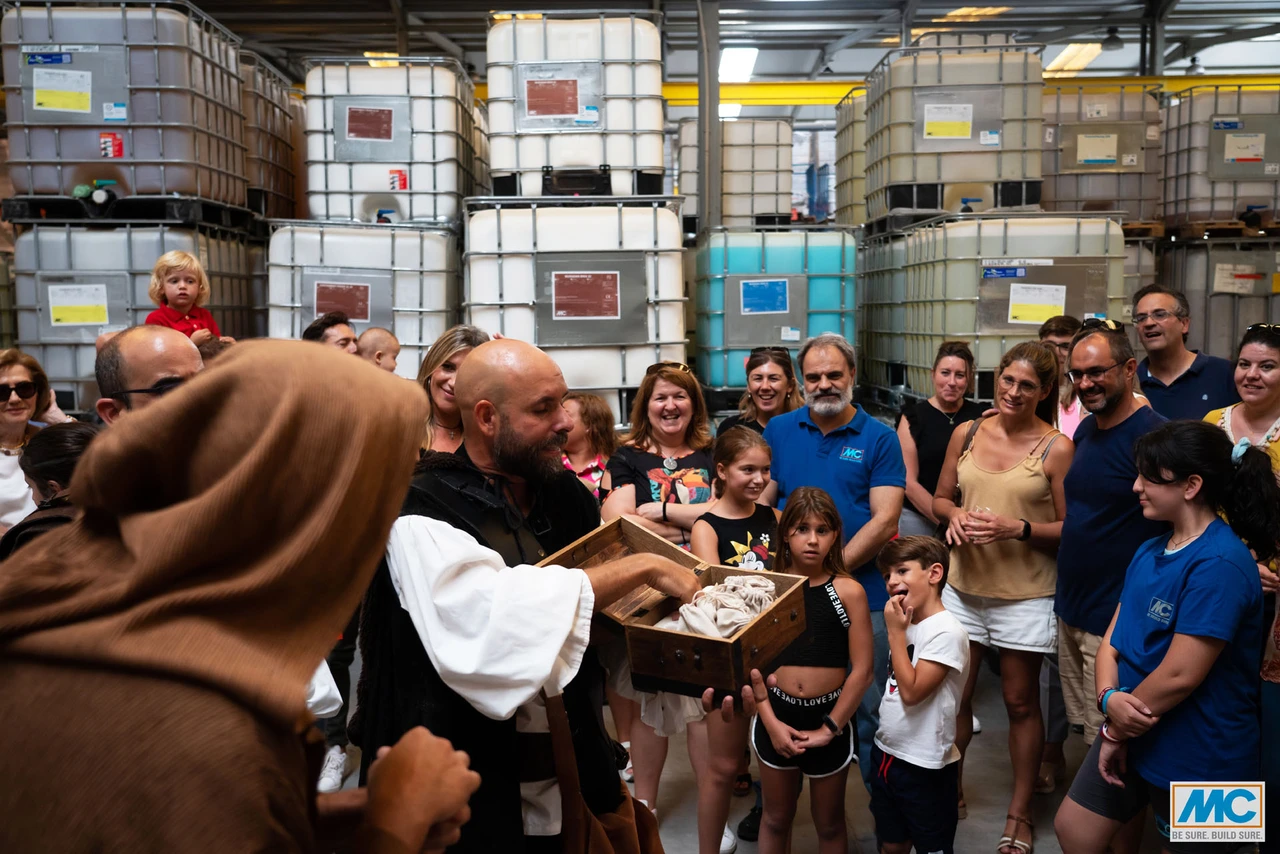 View of a ‘medieval group’ interacting with the families as part of the family games