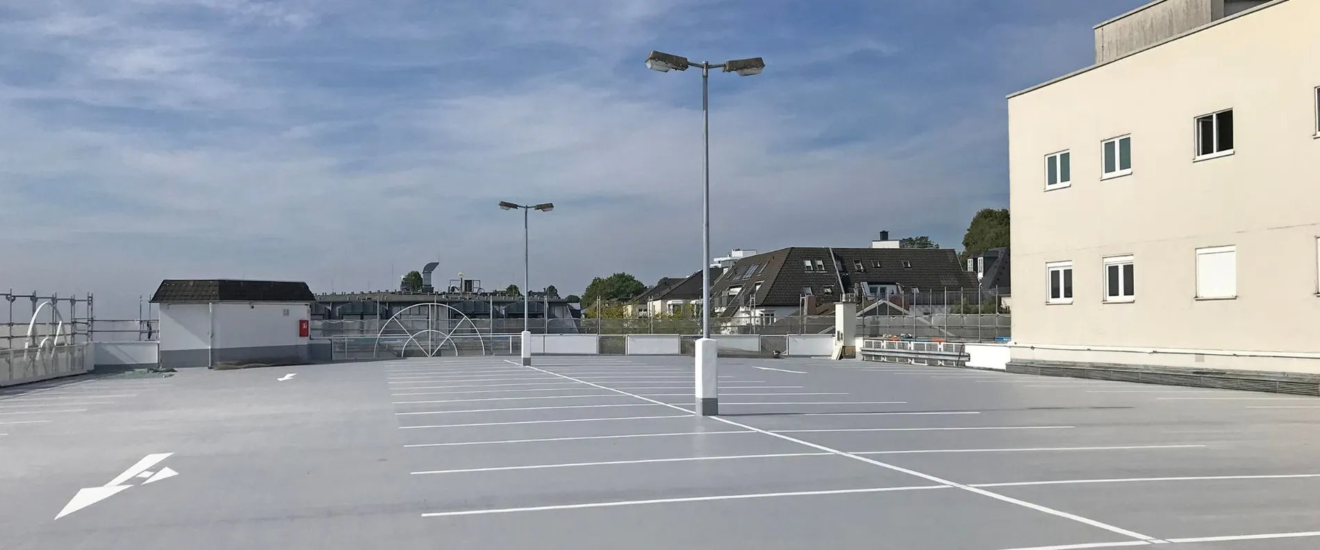 View of the open deck from a parking garage