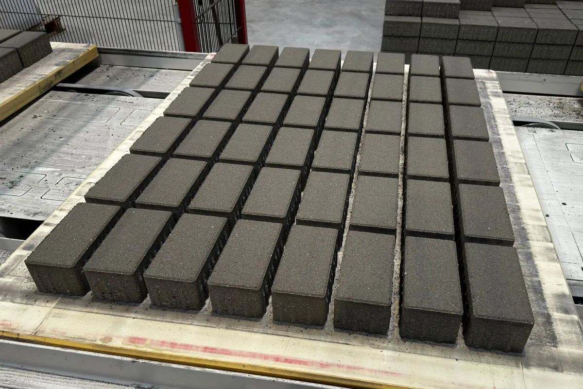 Picture of paving stones arranged on a production pallet.