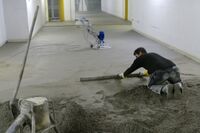 Screed installation in a supply tunnel at the Virchow Clinic of the Charité hospital in Berlin 