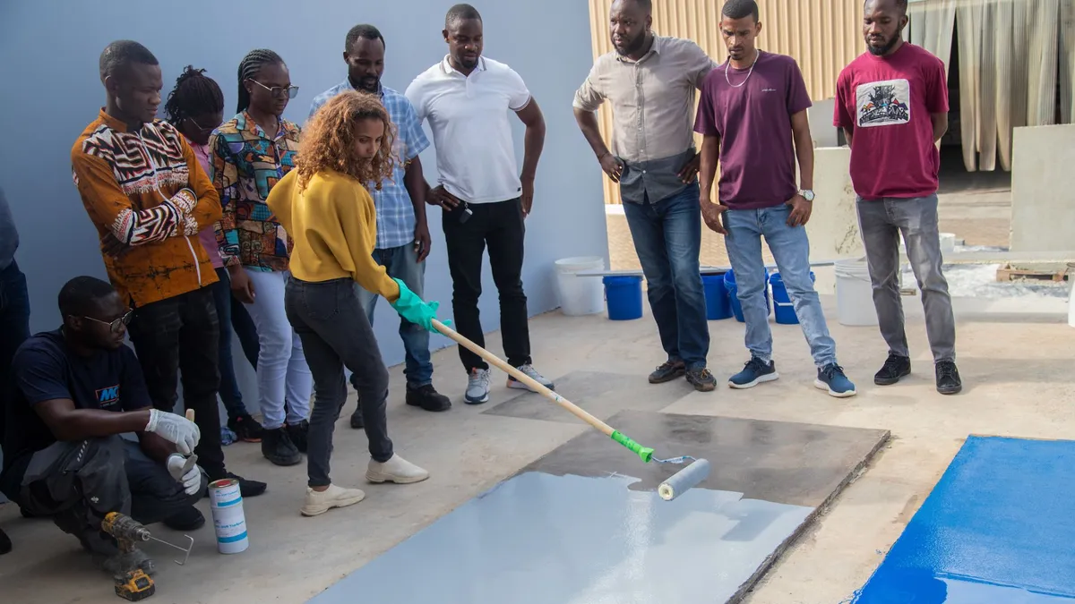 Practical part of an industrial flooring training course in Ghana