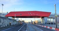 View of the shiny red bridge
