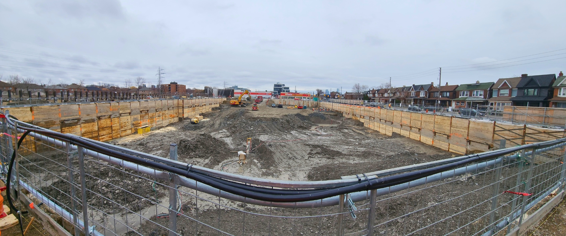 View of the excavation pit on Dupont Street in Toronto