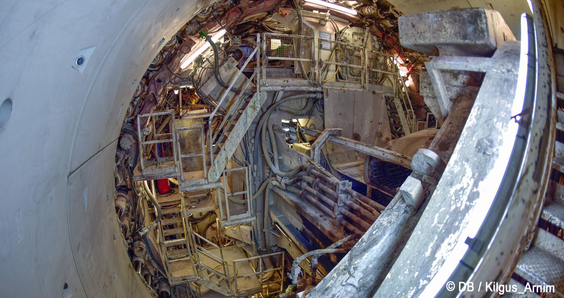 Internal view of the tunnel boring machine in the Filder Tunnel.