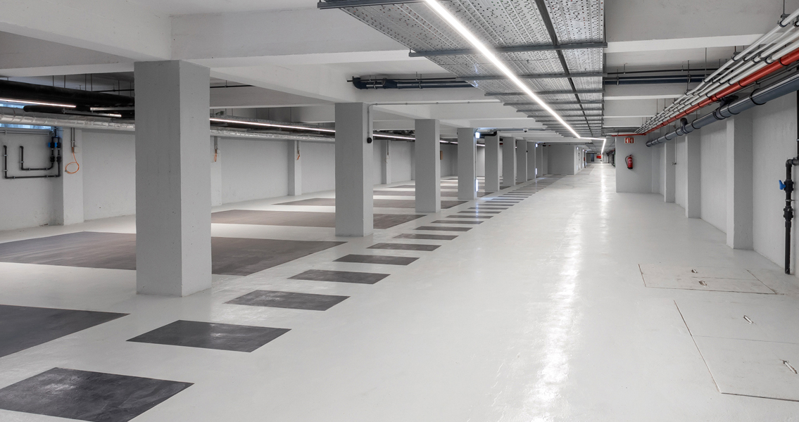View of the fully coated car park in Lisbon