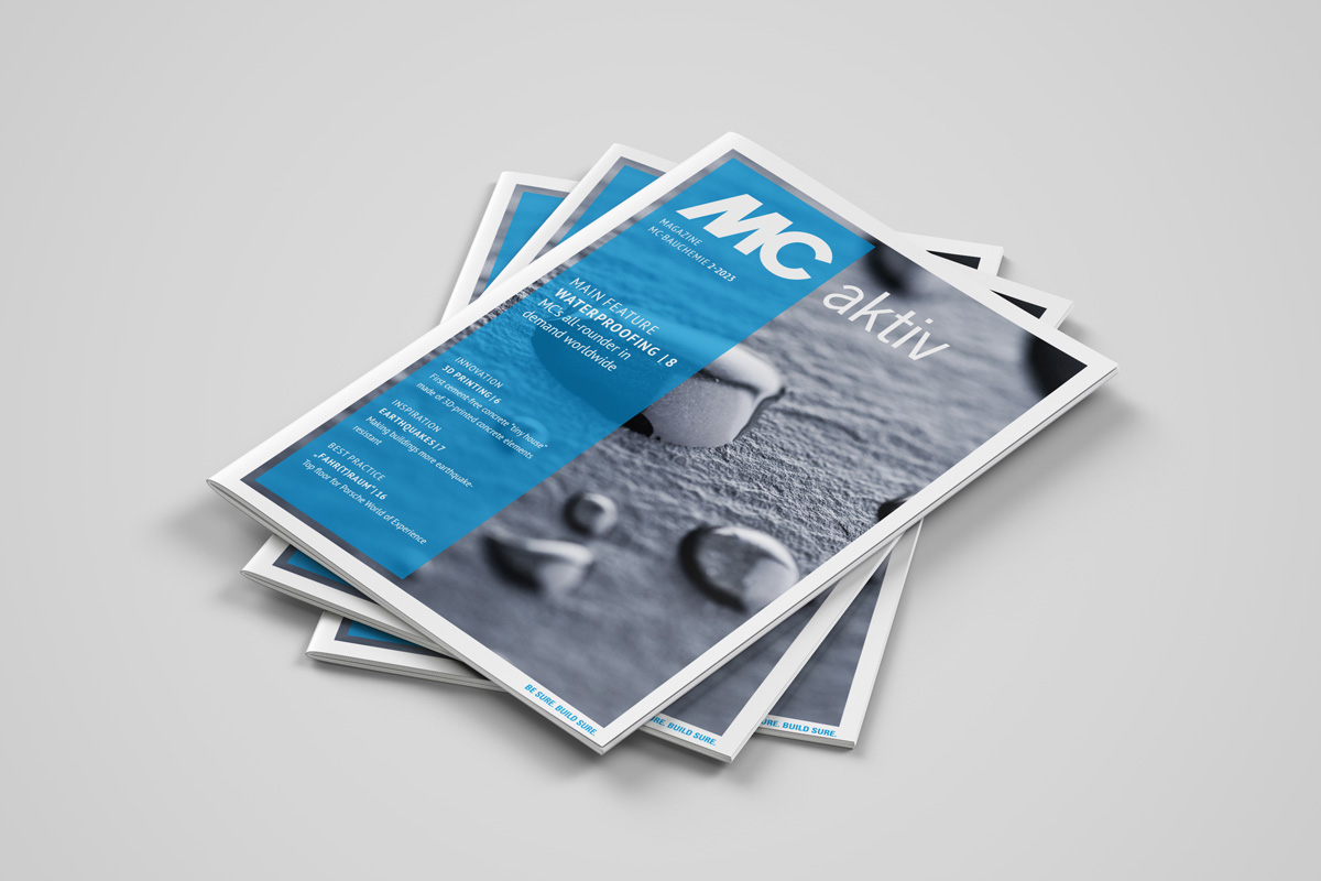 The new issue of our customer magazine MC aktiv focuses on our waterproofing products, which protect buildings and building components against water and moisture.