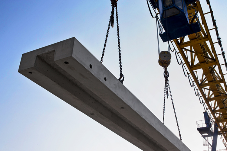 View of crane work with concrete